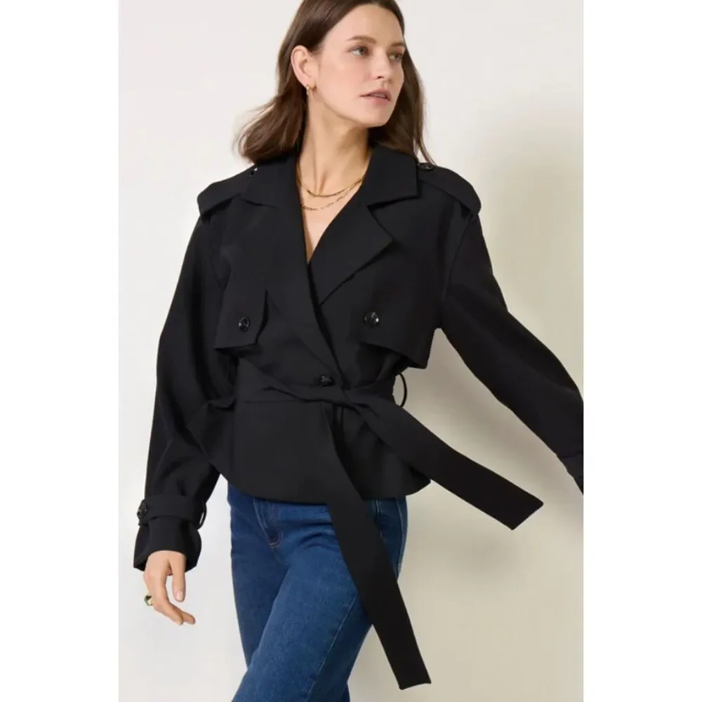 Favorite Daughter Women's Black The Cropped Charles Trench Size Large - Picture 2 of 8